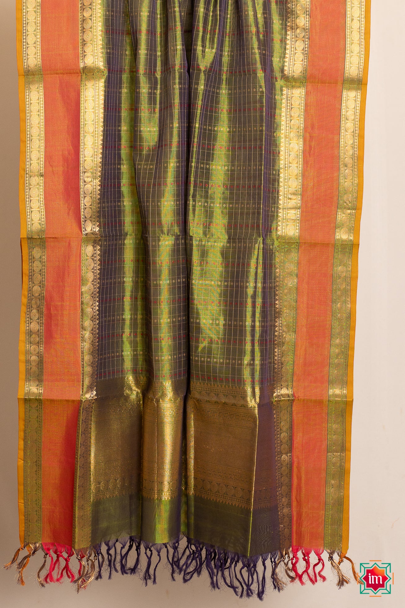 Moss Green Lakshadeepam Butta Handloom Kanchi Cotton Dupatta Pachai