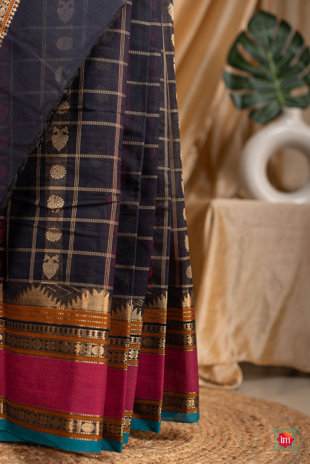 Blue 1000 Butta Grand Kanchi Cotton Saree With Zari Mohini