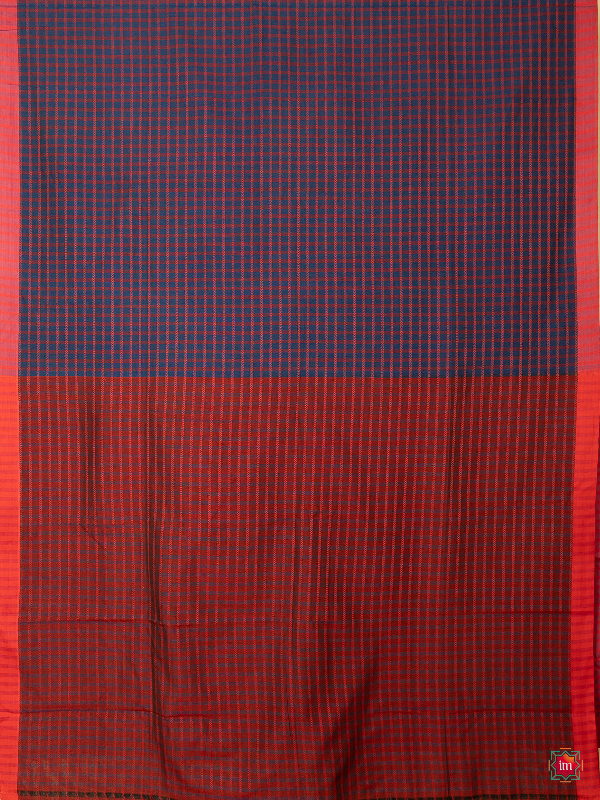 Blue Pink Checkered Handloom Maheshwari Cotton Saree