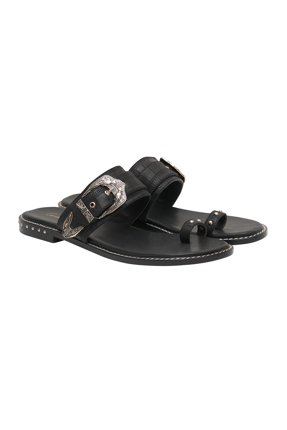 black slides with buckle