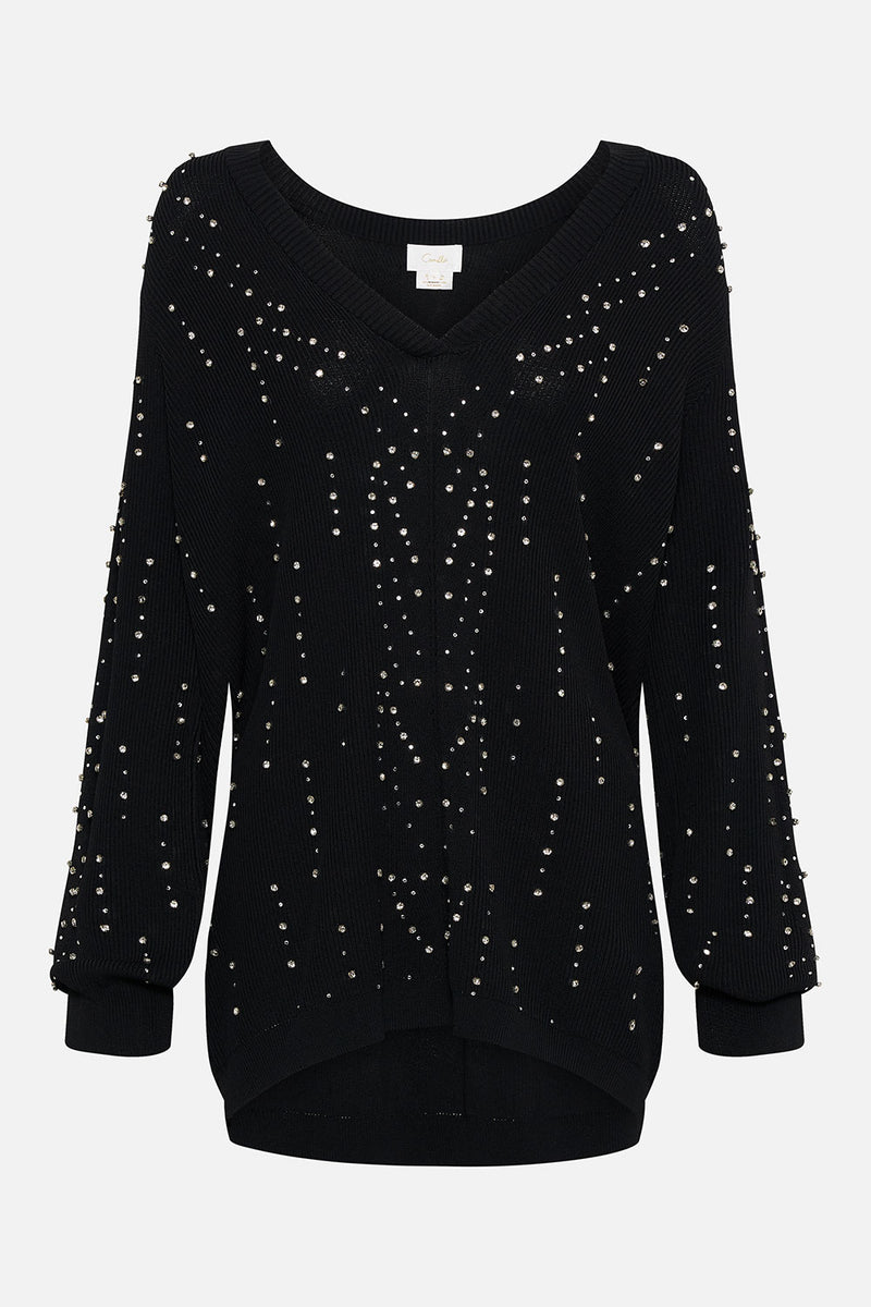 EMBELLISHED V NECK KNIT ORDER OF DISORDER – CAMILLA