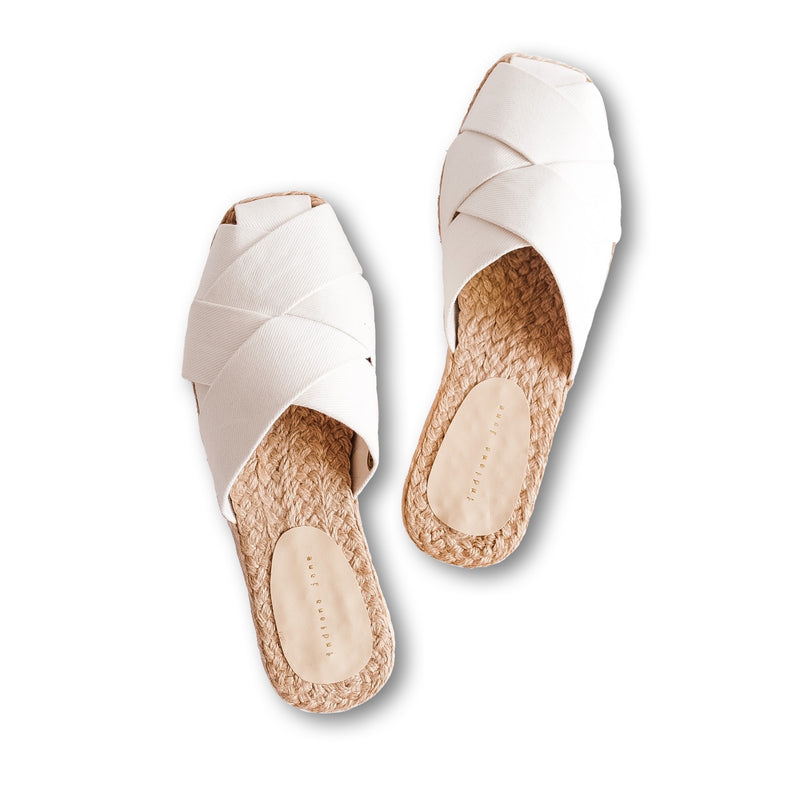 ORCHID White Weaved Canvas Abaca Mules 