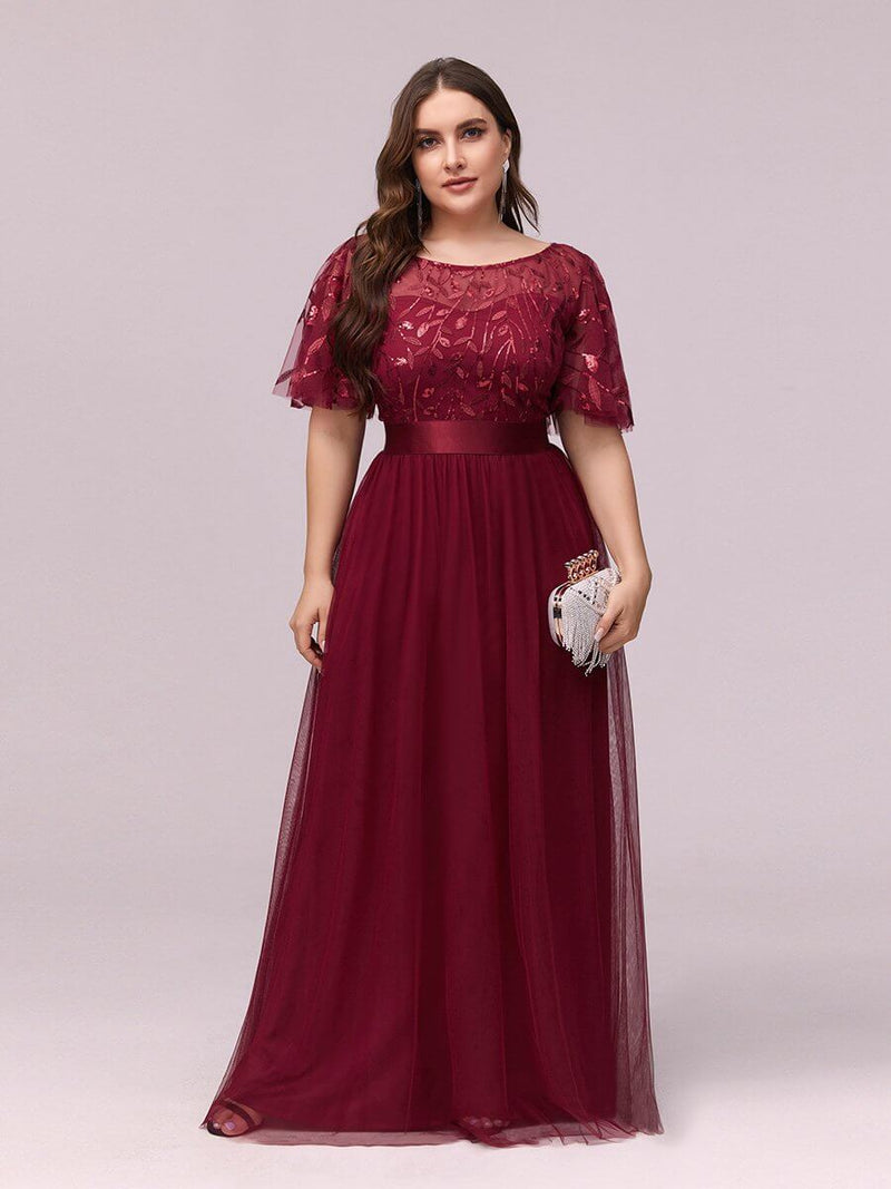 Burgundy Plus Size Sequins Formal Dress-Miyuki – Worn To Love