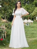 White Sequin Wedding Bridal Dress-Miyuki
