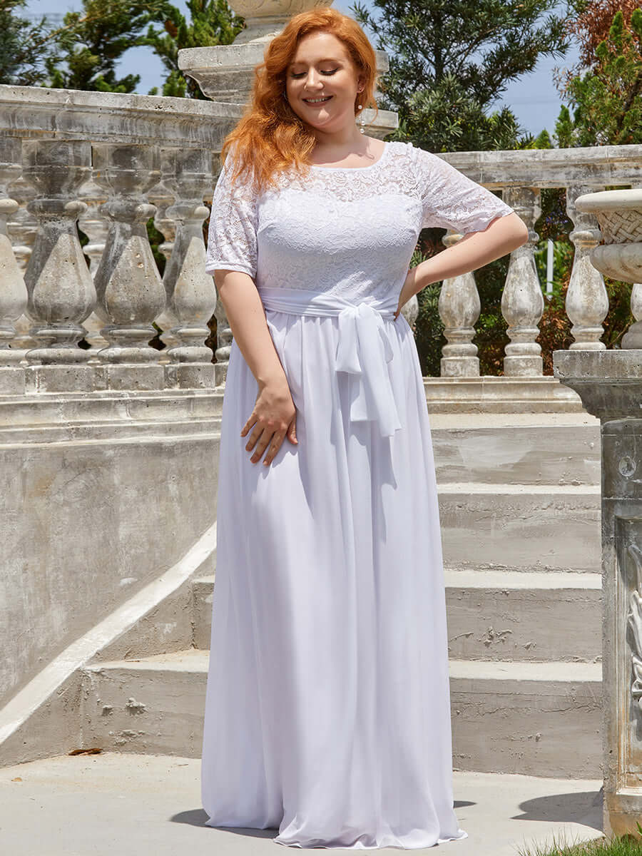 Udgangspunktet region inflation Plus Size White Sleeve Lace Beach Wedding Dress-Echo – Worn To Love