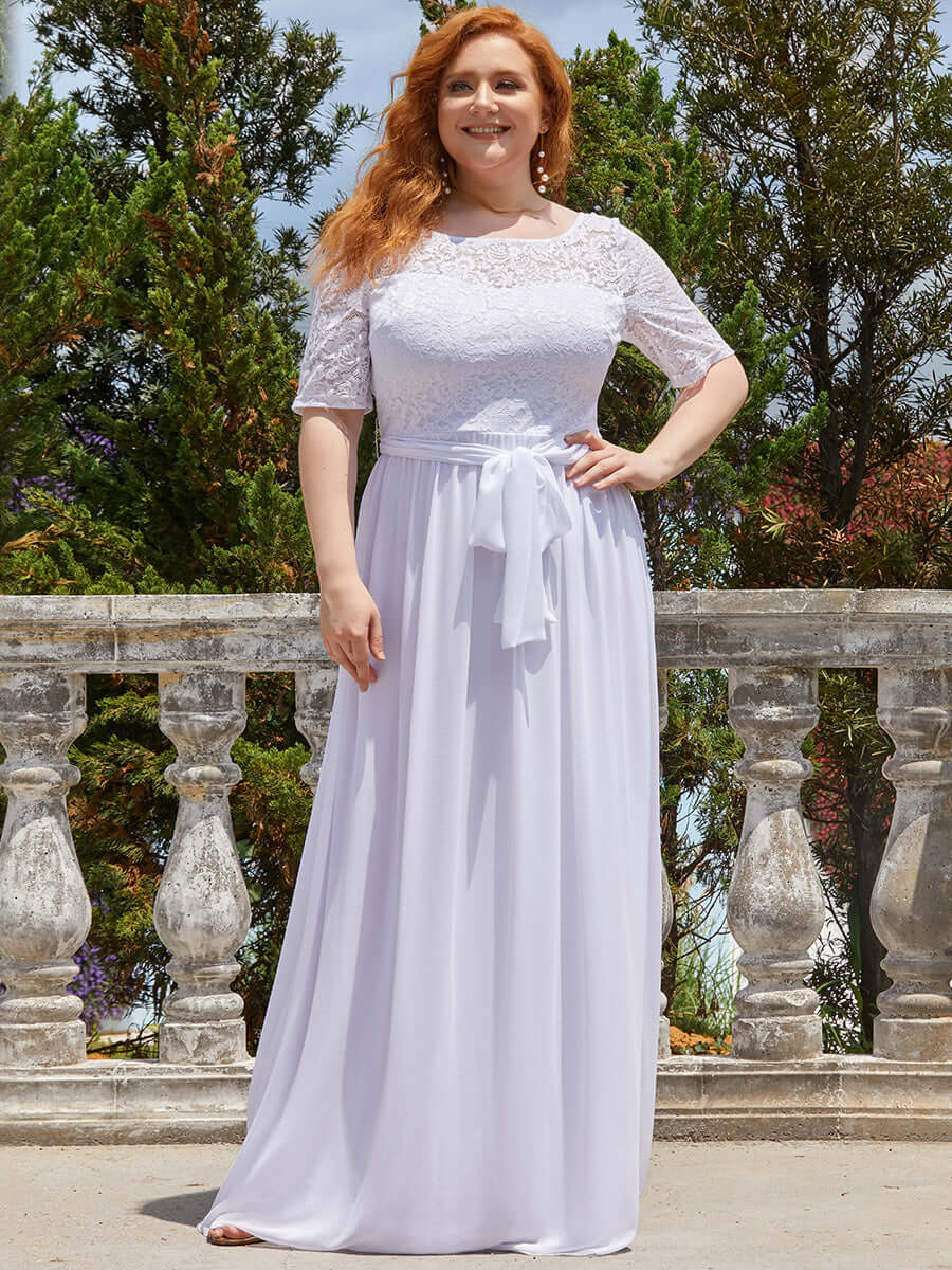 Udgangspunktet region inflation Plus Size White Sleeve Lace Beach Wedding Dress-Echo – Worn To Love