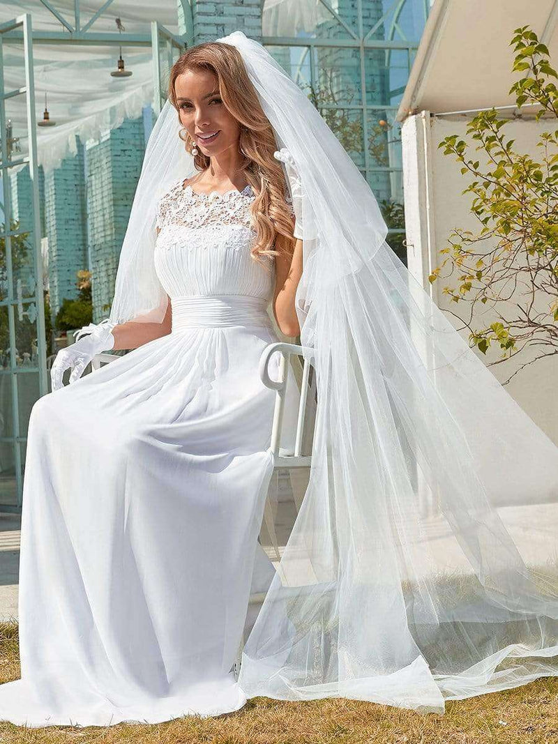 Plus Size White Chiffon Lace Wedding Dress for Brides-Ryan