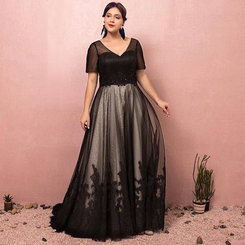 Plus Size Black Formal Lace Evening Dress – Worn To Love