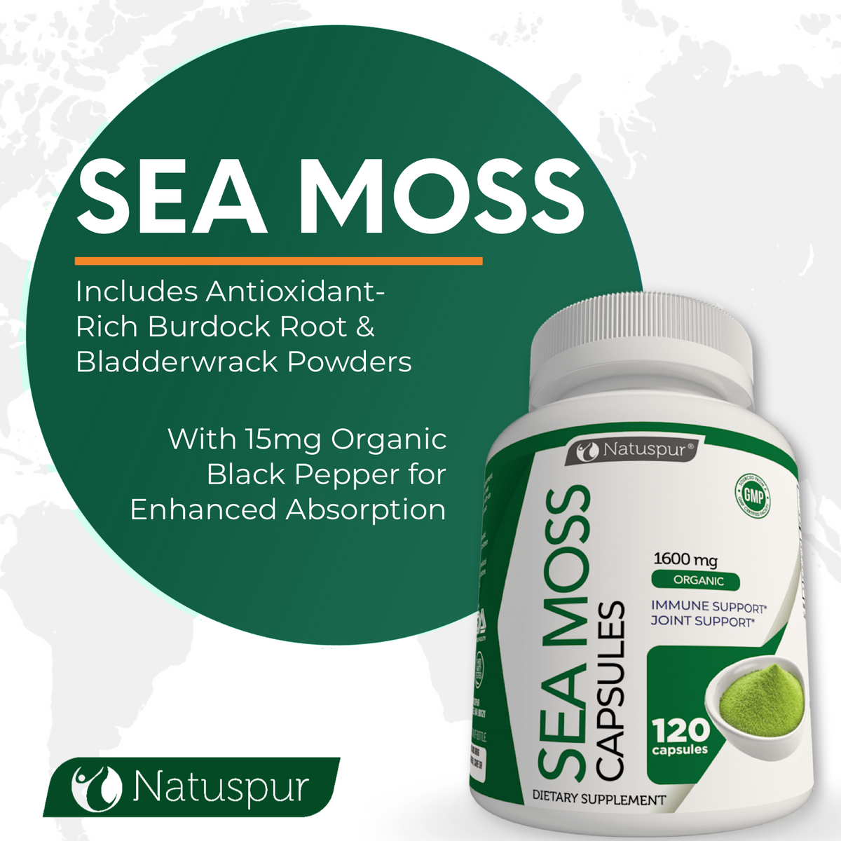 Irish Sea Moss 1600mg Organic Supplement with Bladderwrack and Burdock ...