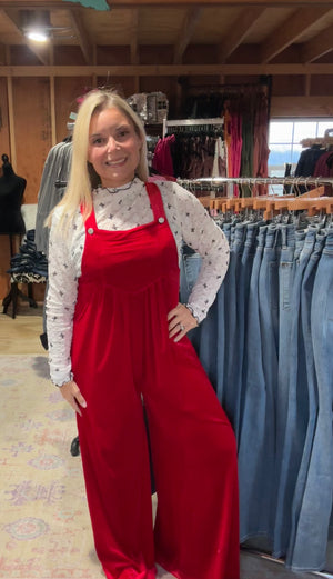 Red Velvet Overalls - Without Borders Boutique