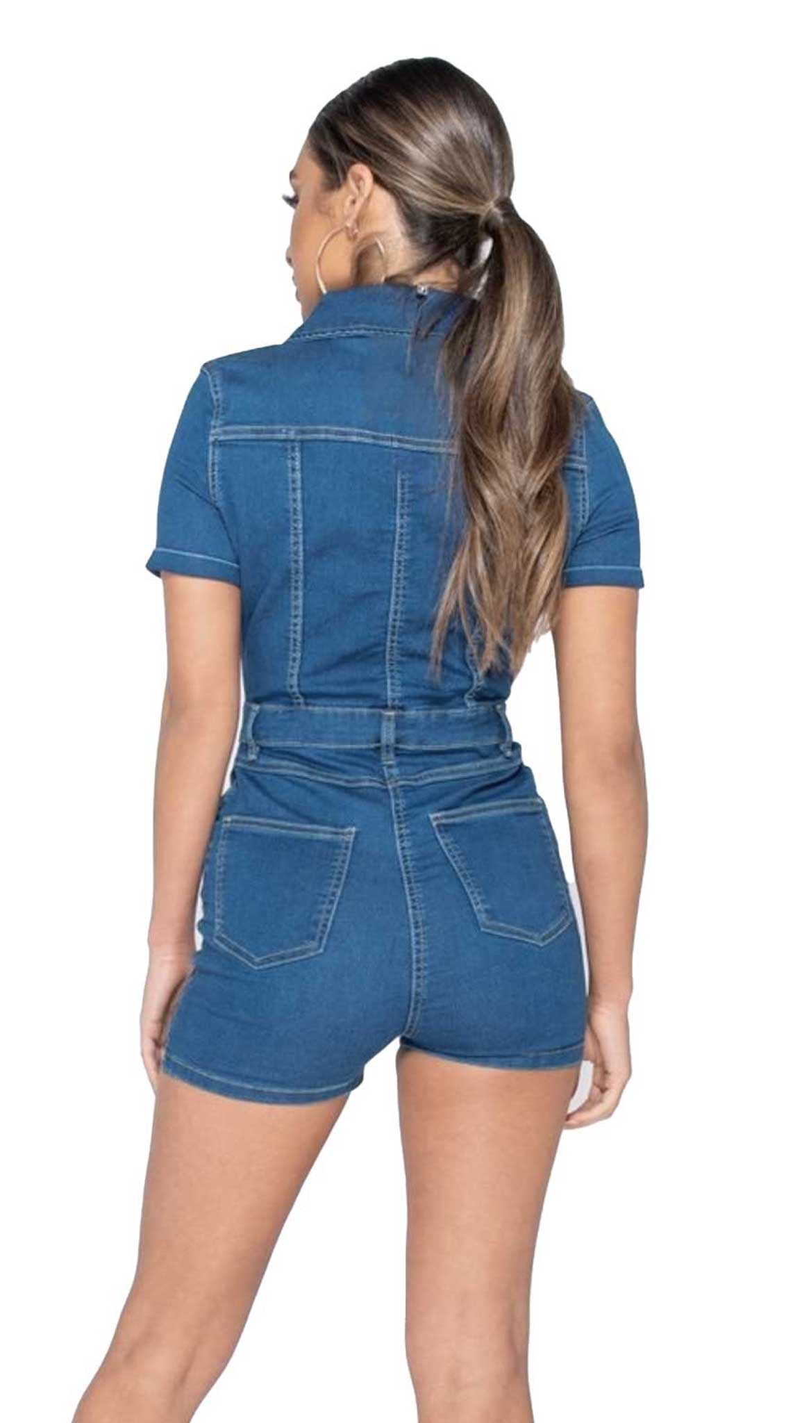 short sleeve denim playsuit