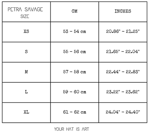 Measurements + Size Chart – PETRA SAVAGE INC