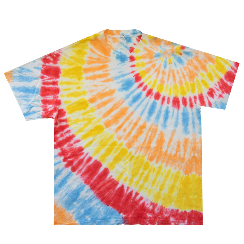 red and yellow tie dye shirt