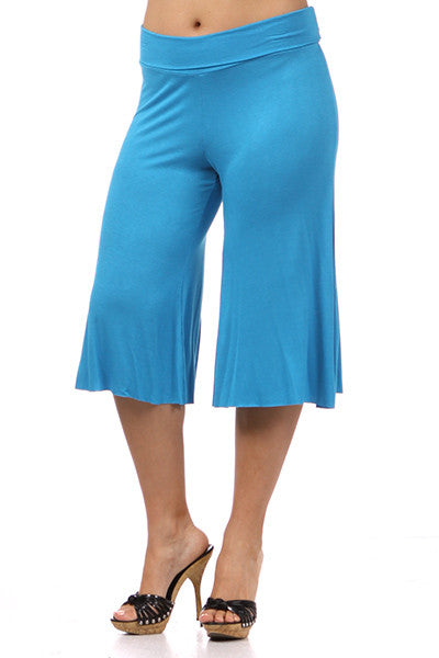 CANARI Women Plus Size Gaucho Capri Flare Pants Culotte Wide Leg