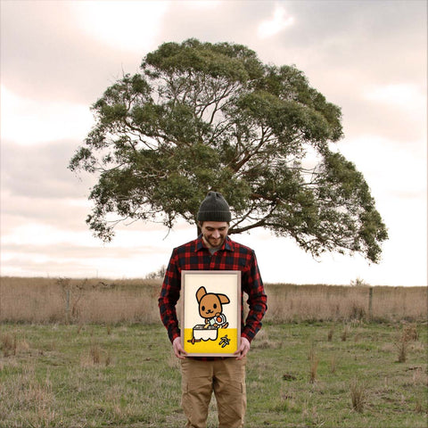 Roobee Roo print in the country in front of large tree