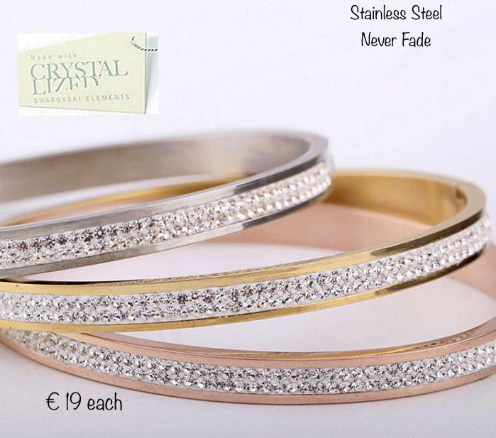 Genuine Swarovski Crystals Stainless Steel Yellow/ Rose Gold Plated Silver Bangle Bracelet