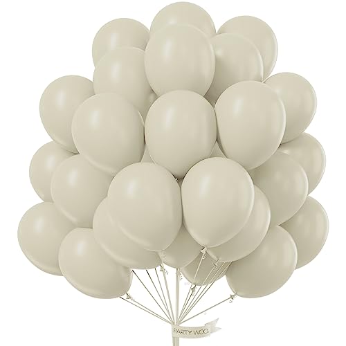PartyWoo Retro White Balloons, 100 pcs 10 Inch White Sand Balloons, La