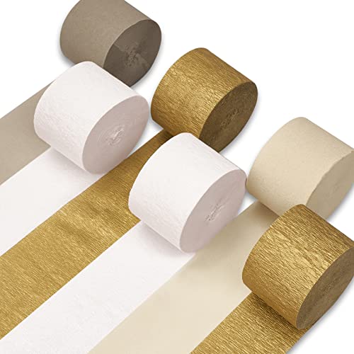 PartyWoo Crepe Paper Streamers 8 Rolls 656ft, Pack of Yellow, Pastel Yellow and White Party Streamers for Sunflower Birthday Decorations, Party