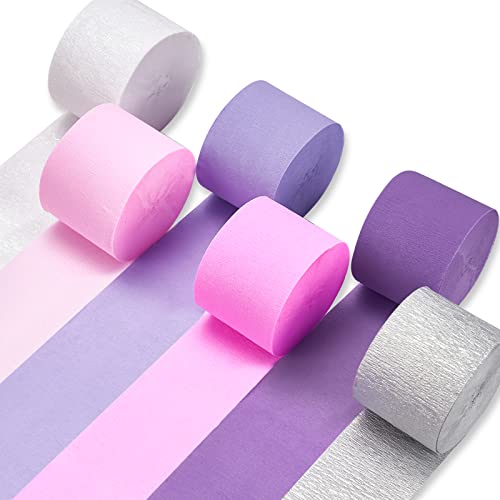 PartyWoo Crepe Paper Streamers 6 Rolls 492ft, White, Silver, Royal Blue,  Light Blue, for Birthday Decorations, Wedding Decorations, Baby Shower (1.8