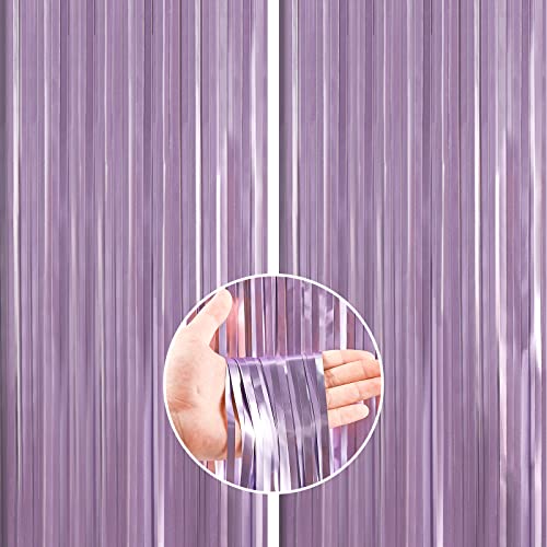 PartyWoo 2 pcs Purple Foil Fringe Curtain, Metallic Tinsel Fringe Back