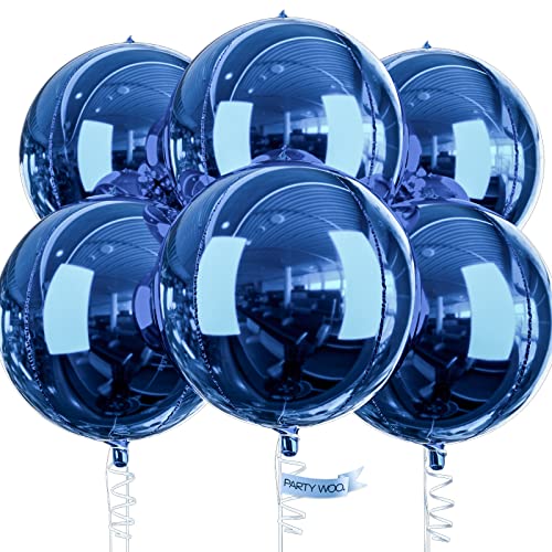 PartyWoo Silver Balloons, 6 pcs Disco Silver Foil Balloons, 22 inch Gi