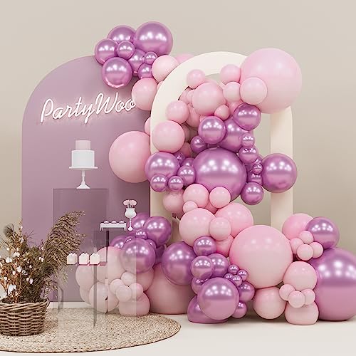 PartyWoo Magenta Balloons, 140 pcs Magenta and Metallic Dark Pink Ball