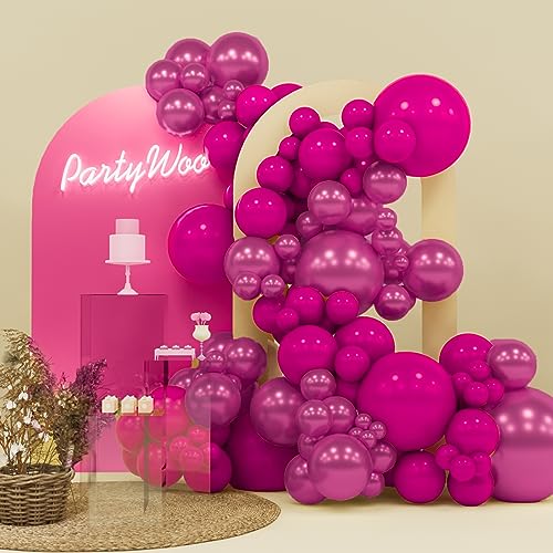 PartyWoo Magenta Balloons, 140 pcs Magenta and Metallic Dark Pink Ball