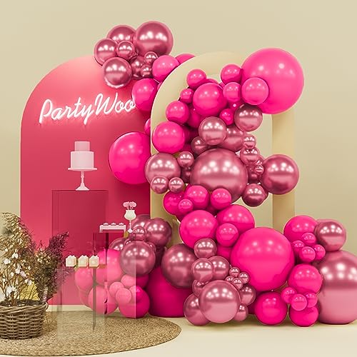 CACOLULU Hot Pink Balloons Garland - 120Pcs 18+12+10+5 Inch Pink balloons  Different Sizes as Hawaiian Party Decorations, Pink Balloons Arch Kit as