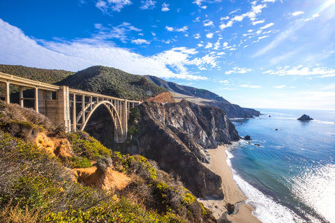 The Bixby Bridge in Big Sur, CA and the ocean.