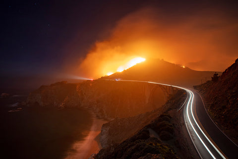 the fire raged a short distance north of the Bixby Bridge.