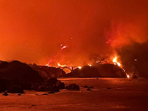 fire swept down the hillside toward the Rocky Creek Bridge