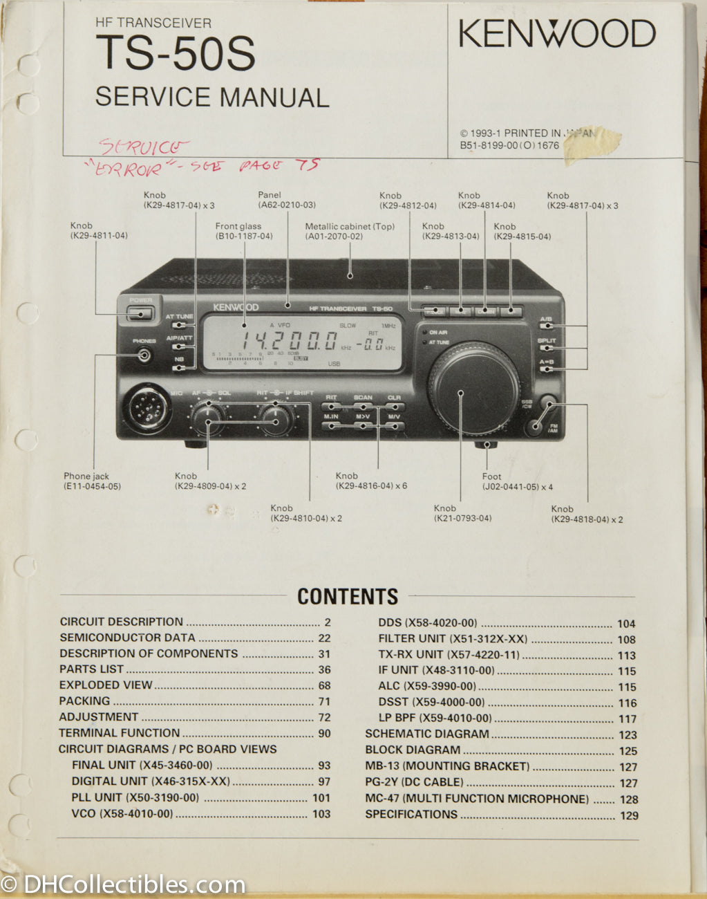 abstraktion svælg følgeslutning Kenwood TS-50S Amateur Radio Service Manual | DH Collectibles