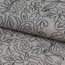 Load image into Gallery viewer, DEADSTOCK Draw-on Flower Print Viscose Fabric Beige Green close up