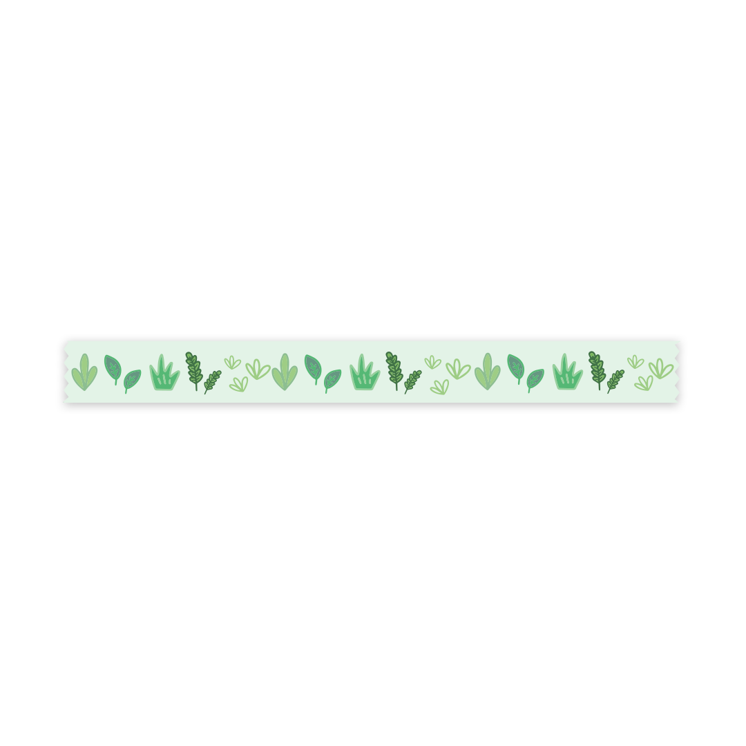 Green Grass and Dainty Flowers Washi Tape, Green Washi, White