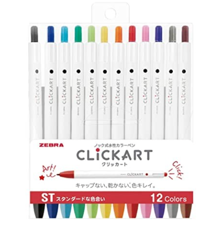 Zebra ClickArt Retractable Marker Pen 0.6mm, Set of 12 Dark Colors