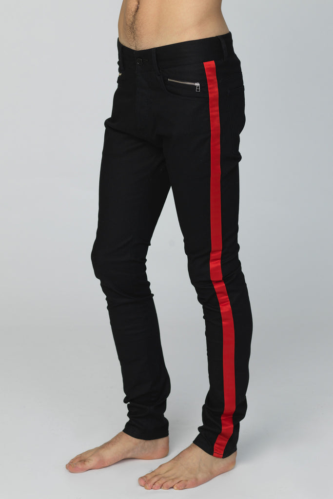 black and red jeans