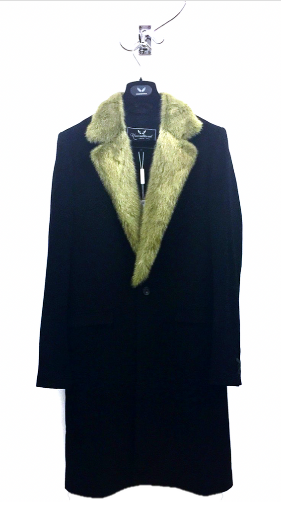 UNCONDITIONAL AW19 one button coat with military moss mink collar