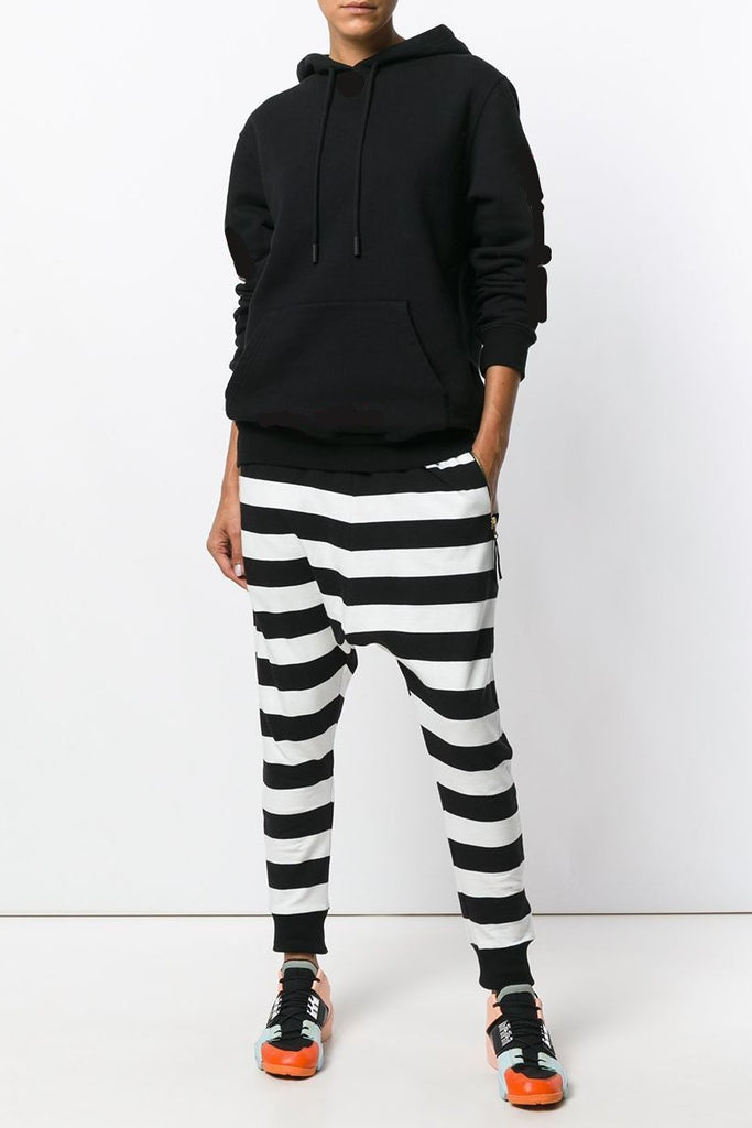 black and white striped harem pants