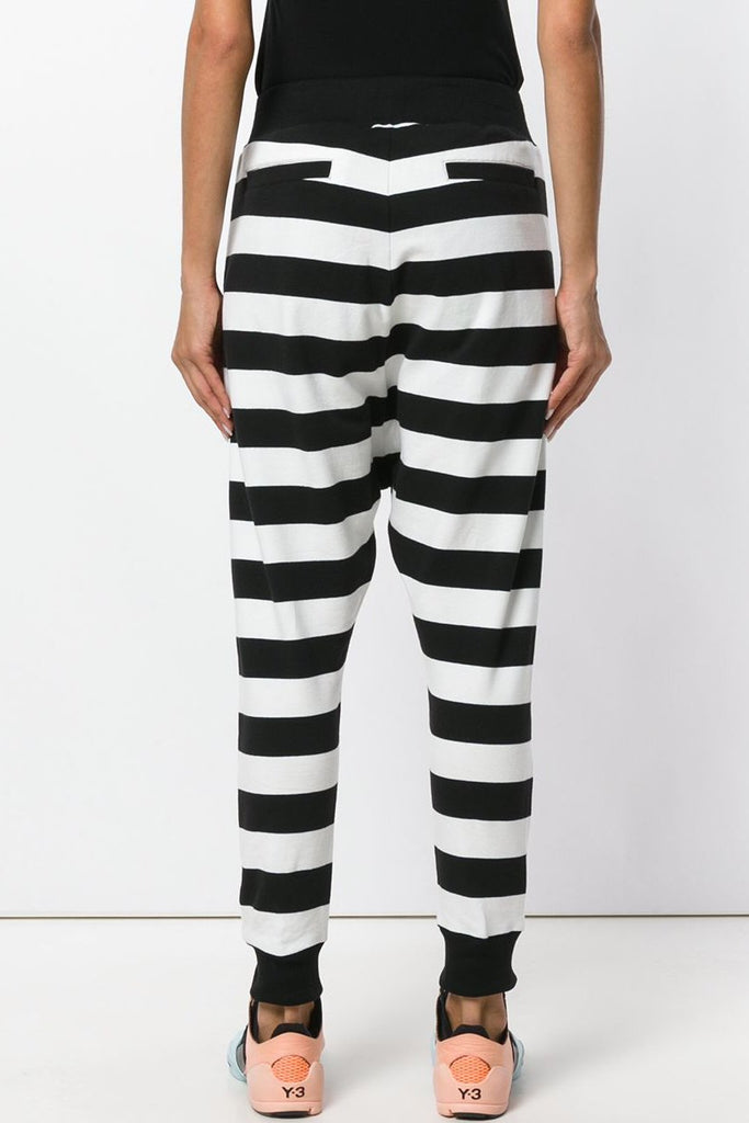 white striped black pants