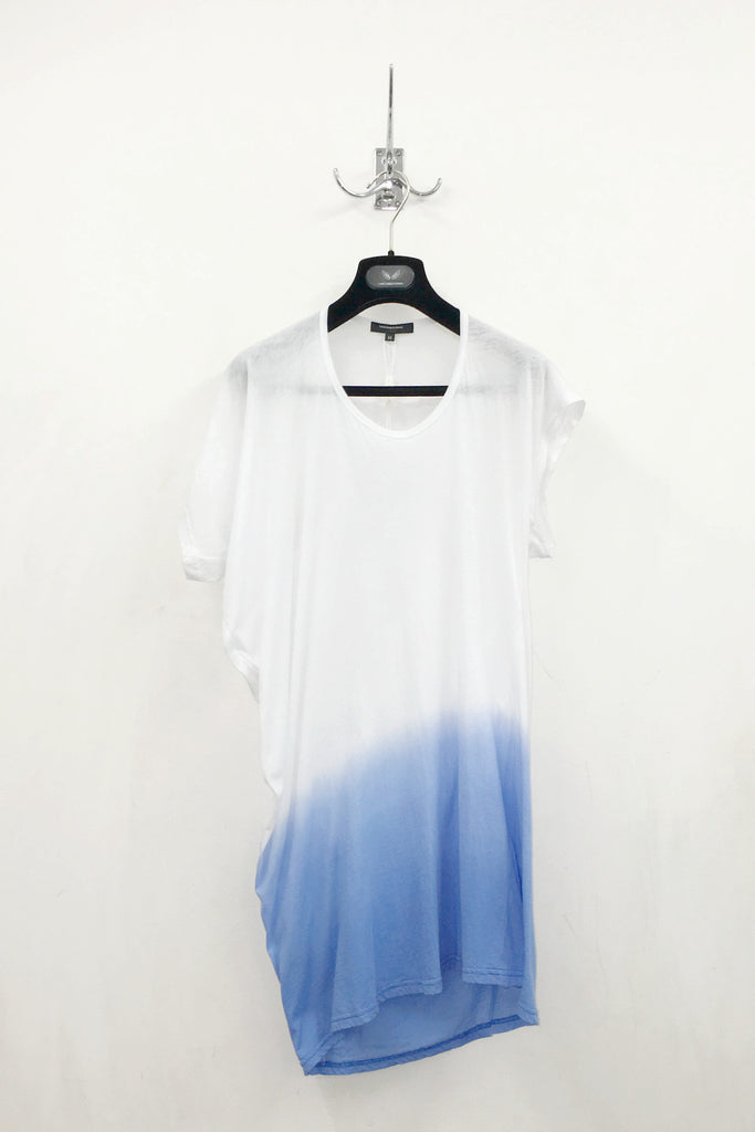 Unconditional S Ss17 White With Blue Dip Dyed Fine Jersey Asymmetric Drape T Shirt