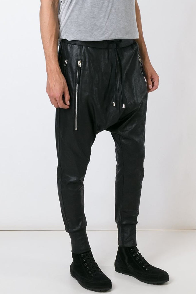 black leather look joggers