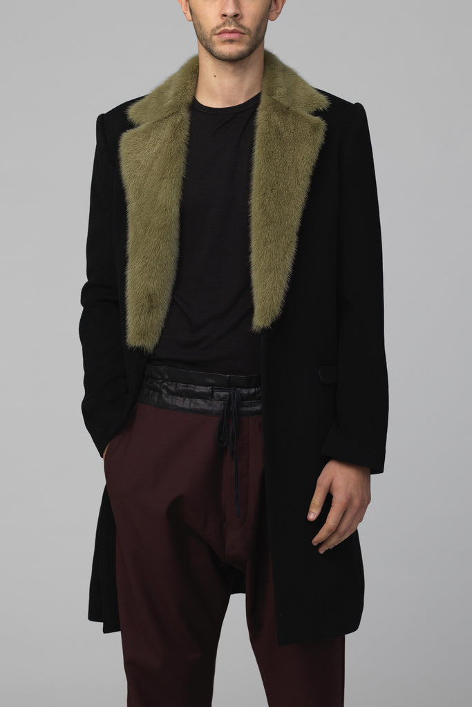 UNCONDITIONAL AW19 one button coat with military moss mink collar