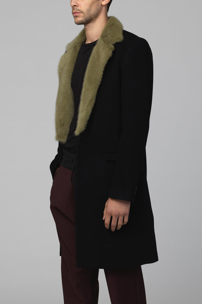 UNCONDITIONAL AW19 one button coat with military moss mink collar