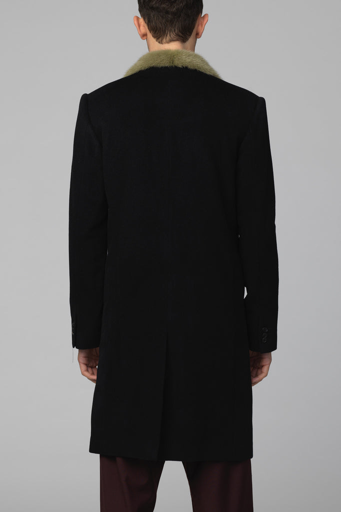 UNCONDITIONAL AW19 one button coat with military moss mink collar