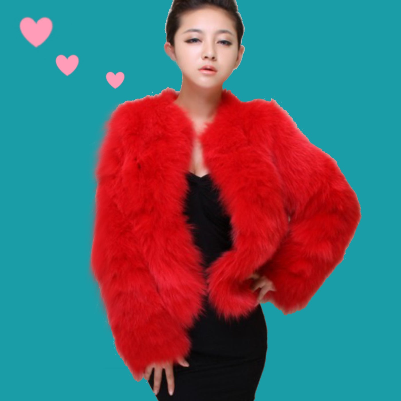 red fluffy jacket