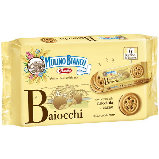  Mulino Bianco Baiocchi: Classic Italian Hazelnut Cream  Filled Cookies - 705Oz