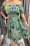 ADELLE Floral Bardot Dress - Tiffany Green