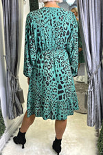 ALISA Tassel Detail Leopard Print Dress - Jade Green