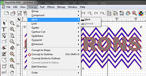 Fig 3: Use the Arrange/Mask tool to insert your Chevron pattern into your font.
