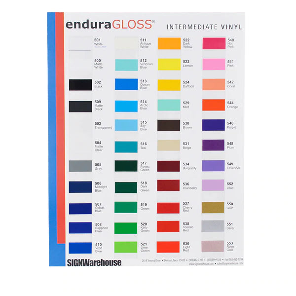 Color chart for enduraGLOSS vinyl
